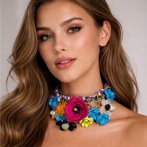 Aratta Silent Journey  Chunky Flower  And Ribbon Necklace